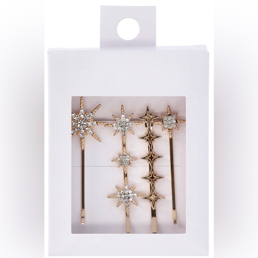 NWT Time and Tru‎ Gold Rhinestone Starburst Hair Pin Set (4 Pc)